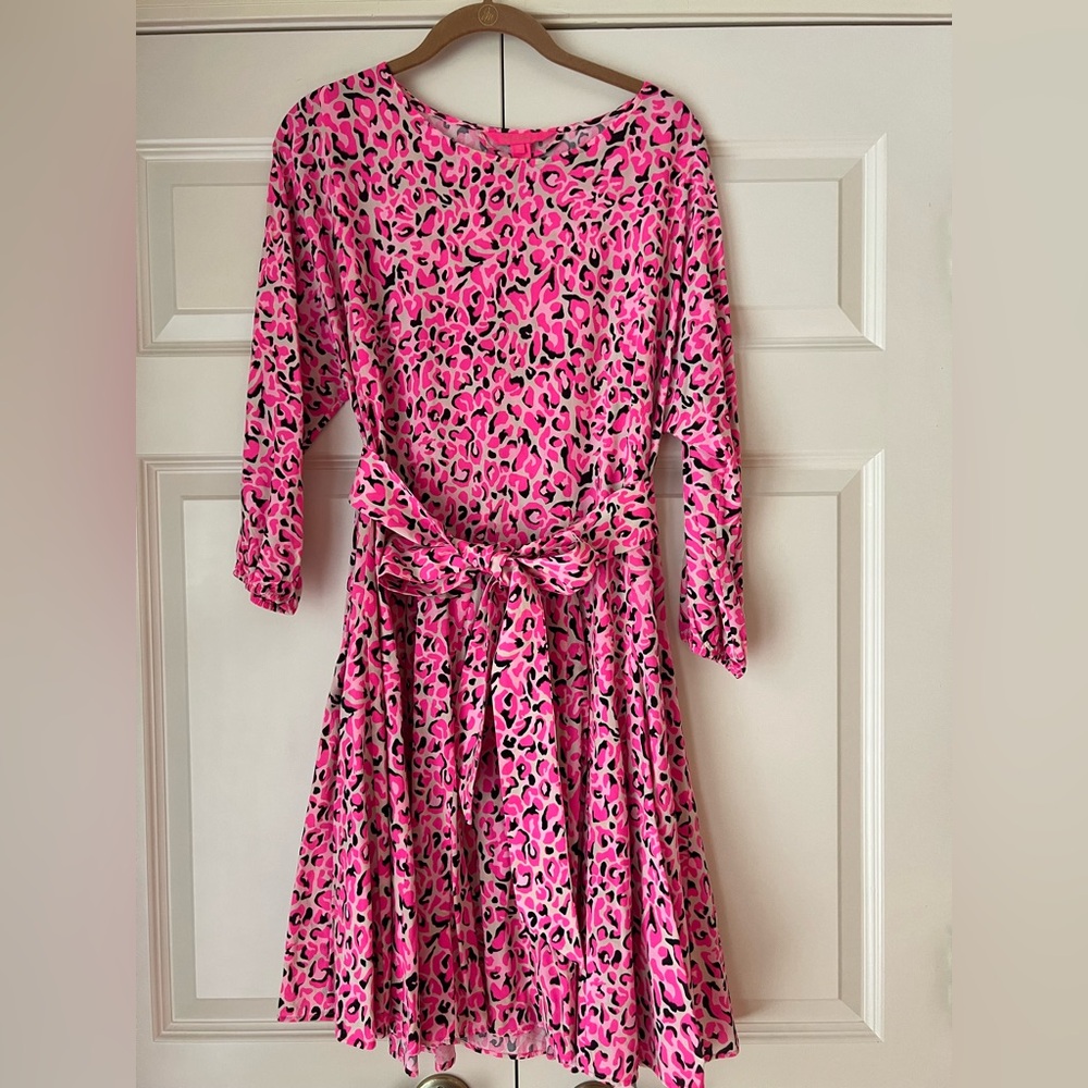 EUC Lilly Pulitzer Pink Leopard Swing Dress - size SMALL